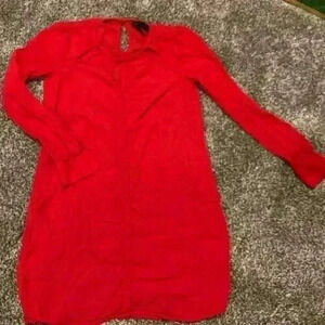 BCBG Max Azria Womens Emmalise Long Sleeve Keyhole Shift Dress Red Size Small